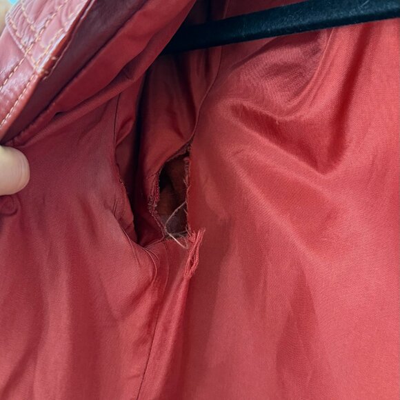 deep red leather trench coat S - Picture 7 of 11